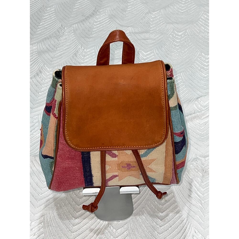 Authentic Marco Avane’ Rug Bag – Handcrafted Dhurrie Backpack with Leather Trim
